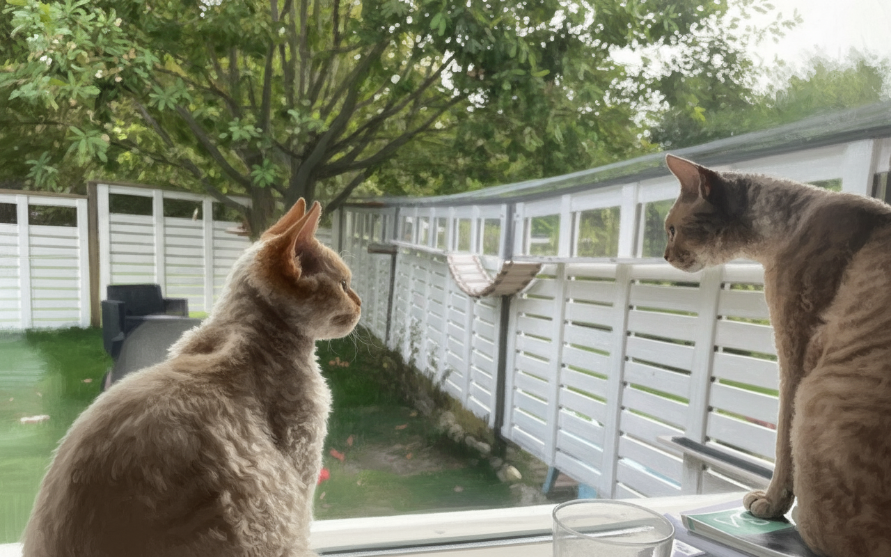 Kaksi kissaa katsoo ikkunasta